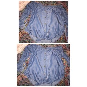 Off the shoulder soft denim shirt